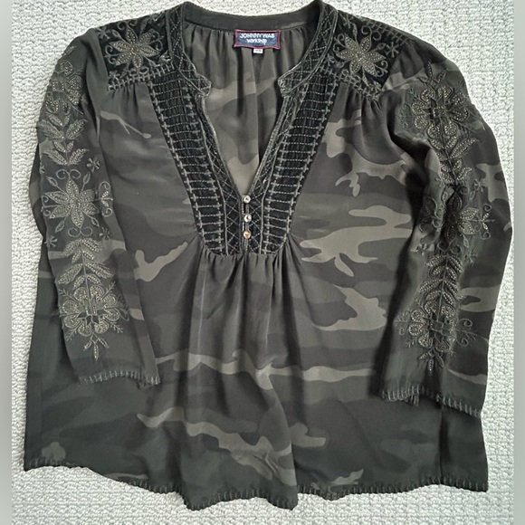 Johnny Was Silk Camo Blouse - Picture 1 of 9